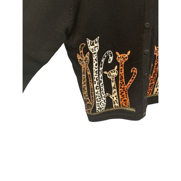 Vintage Terazzo Women Embroidered Sweater Cardigan Halloween Cat Lady Moon Witch - Picture 8 of 10